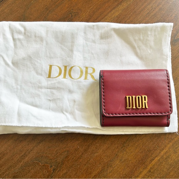 Dior Red Leather Wallet with Gold Logo - Picture 1 of 4